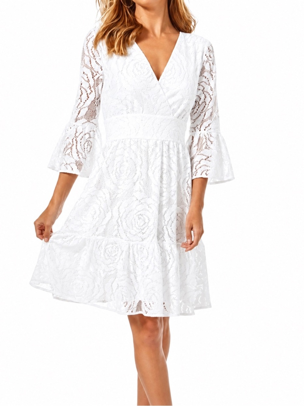 Lilly Pulitzer White Lace V‑Neck Fit & Flare Dress
